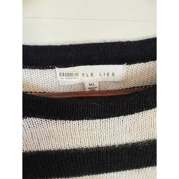 ANTHROPOLOGIE Little Lies Stripe Contrast Sweater Nuuly Sz Med/Large Wool Blend - Picture 3 of 8